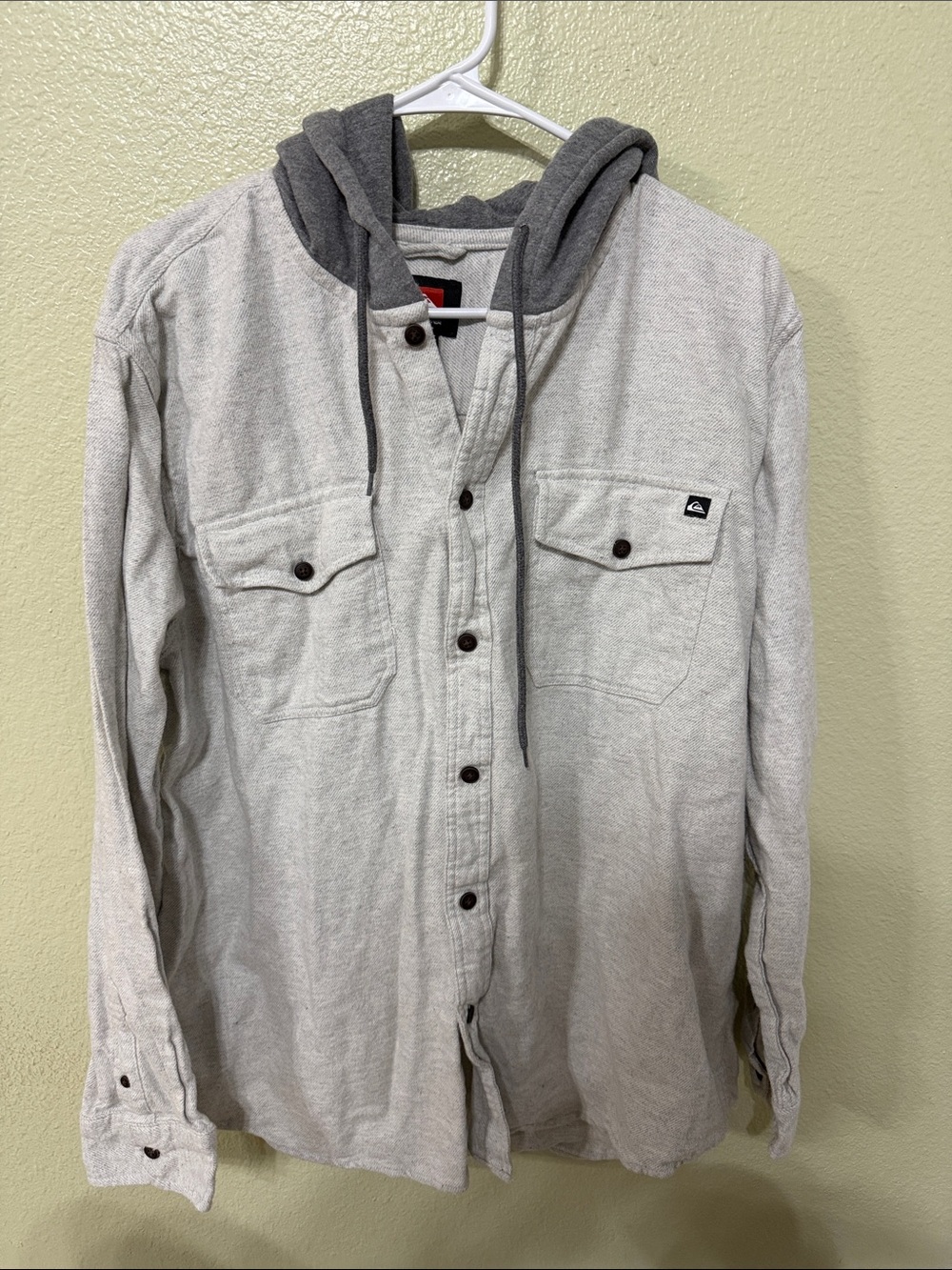 Quiksilver Light Gray Hooded Shirt Jacket with Dark Gray Hood